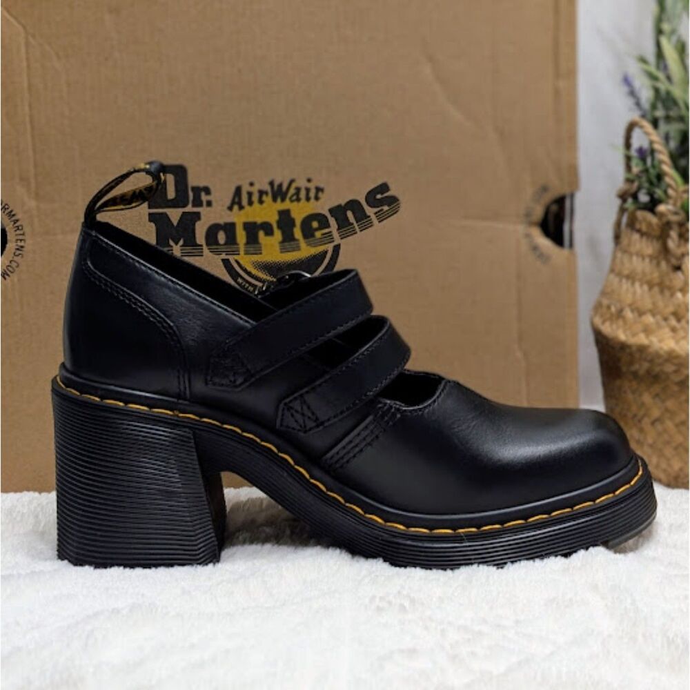 Dr. Martens Eviee Black Sendal Leather Heeled Shoes Women's 10 UK 8 NIB - Picture 9 of 15